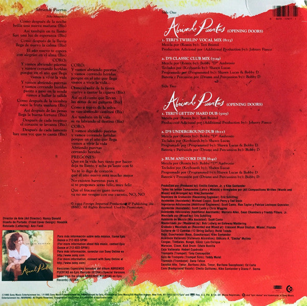 Gloria Estefan : Abriendo Puertas (12", Single)