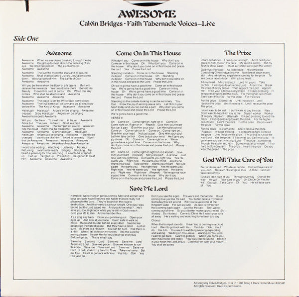 Calvin Bridges / Faith Tabernacle Voices -- Live* : Awesome (LP, Album)