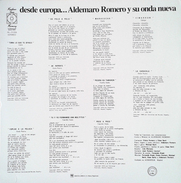 Aldemaro Romero Y Su Onda Nueva : Toma Lo Que Te Ofrecì - Desde Europa... (LP, Album, RE)