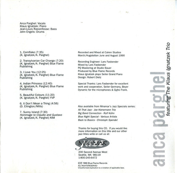Anca Parghel Featuring Klaus Ignatzek Trio : Indian Princess (CD, Album)