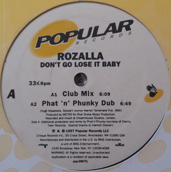 Rozalla : Don't Go Lose It Baby (12")