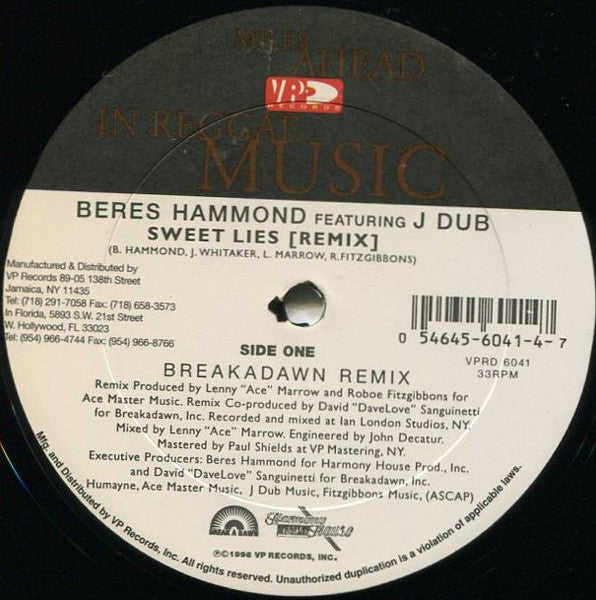 Beres Hammond Featuring J Dub* : Sweet Lies Remix (12")