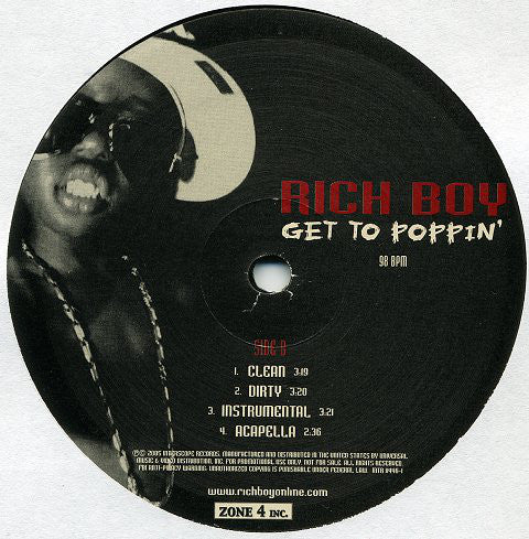 Rich Boy : Get To Poppin' (12", Promo)