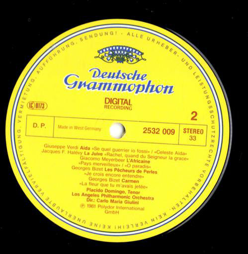 Placido Domingo, Carlo Maria Giulini, Los Angeles Philharmonic* : Gala Opera Concert / Lucia Di Lammermoor • L'Elsir D'Amore • Ermani • Il Trovatore • Aida • L'Africaine • La Juive • Les Pêcheurs De Perles • Carmen (LP)