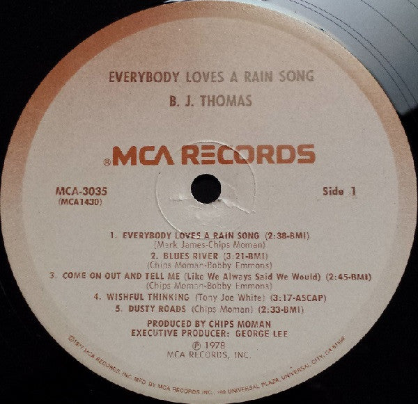 B.J. Thomas : Everybody Loves A Rain Song (LP, Album, RE)