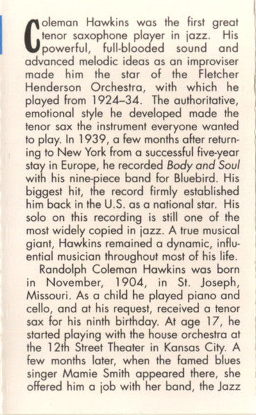 Coleman Hawkins : Greatest Hits (Cass, Comp, CrO)