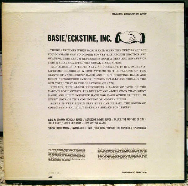 Count Basie and Billy Eckstine : Basie/Eckstine, Inc. (LP, Album, RE)