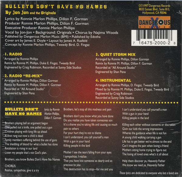 Jon Jon* And The Originals : Bullets Don't Have No Names (CD, Single)