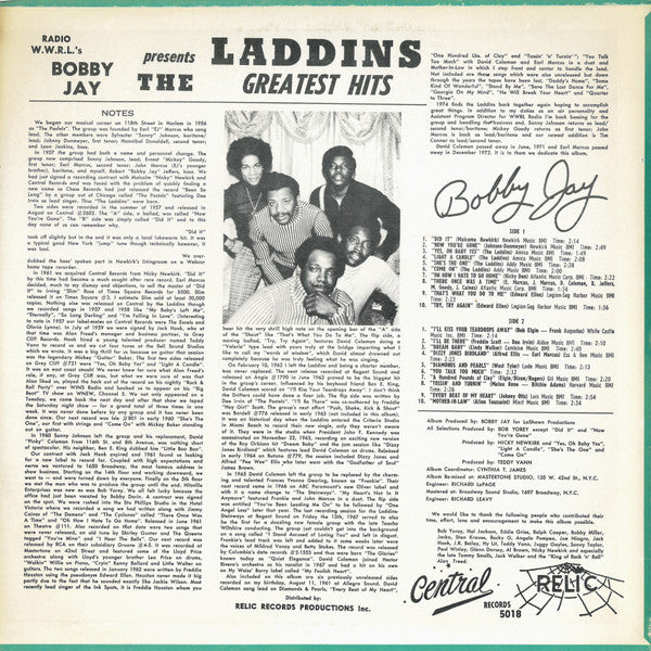 Bobby Jay (6) Presents The Laddins : Radio WWRL's Bobby Jay Presents The Laddins (LP, Comp)