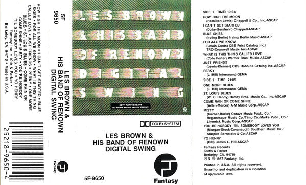Les Brown And His Band Of Renown : Digital Swing (50th Anniversary Les Brown And His Band Of Renown) (Cass, Album)