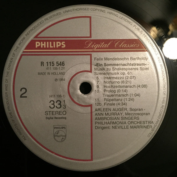 Mendelssohn*, Arleen Auger, Ann Murray, The Ambrosian Singers, Philharmonia Orchestra, Neville Marriner* : A Midsummer Night's Dream (Complete) (LP, Club)