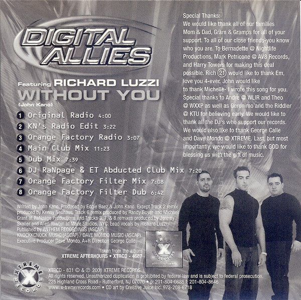 Digital Allies Featuring Richard Luzzi : Without You (CD, Maxi)