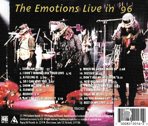 The Emotions : Live In '96 (CD, Album)