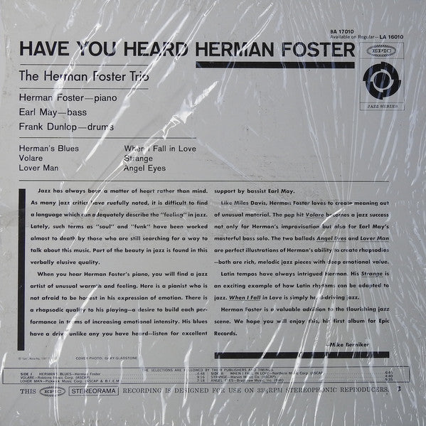 The Herman Foster Trio : Have You Heard Herman Foster (LP, Album, RE)