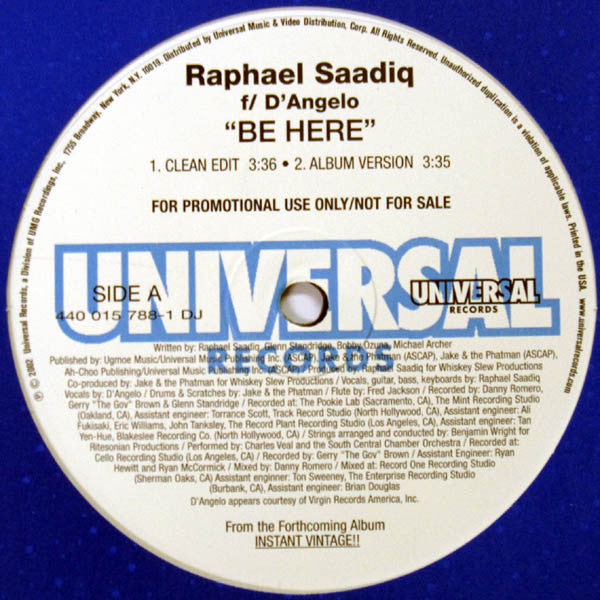 Raphael Saadiq F/ D'Angelo : Be Here (12", Single, Promo)