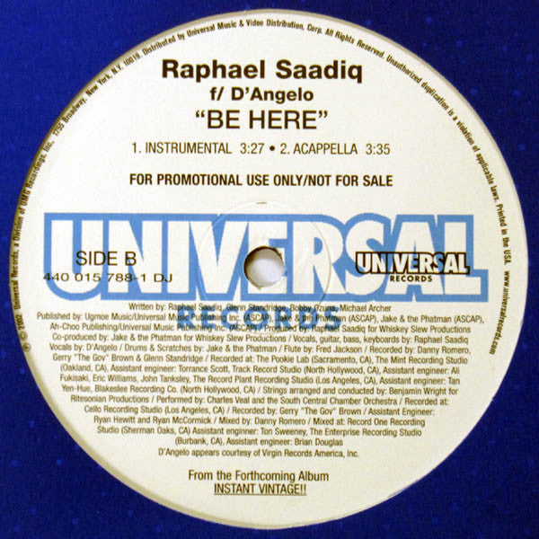 Raphael Saadiq F/ D'Angelo : Be Here (12", Single, Promo)