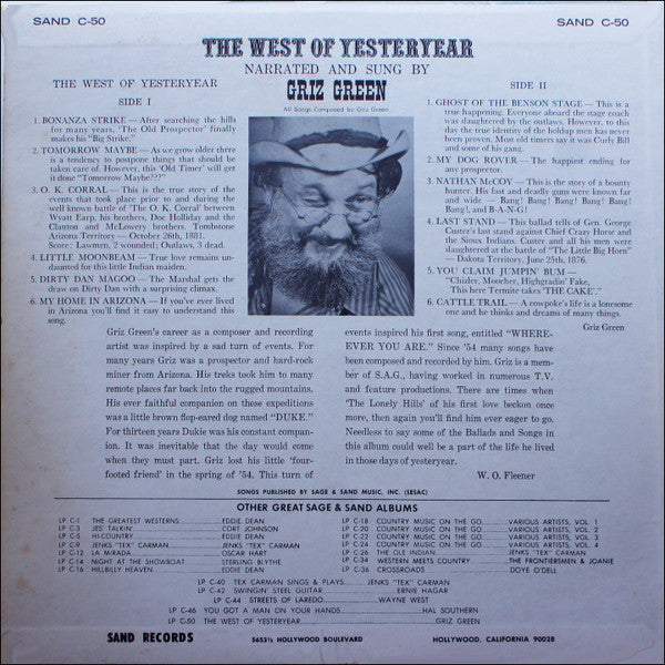 Griz Green : The West Of Yesteryear (LP, Album, Mono)