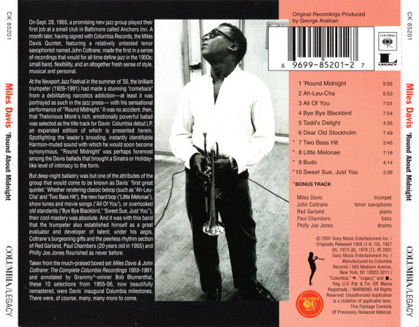 Miles Davis : 'Round About Midnight (CD, Album, RE, RM, RP)