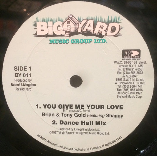 Brian & Tony Gold Featuring Shaggy : You Give Me Your Love (12")