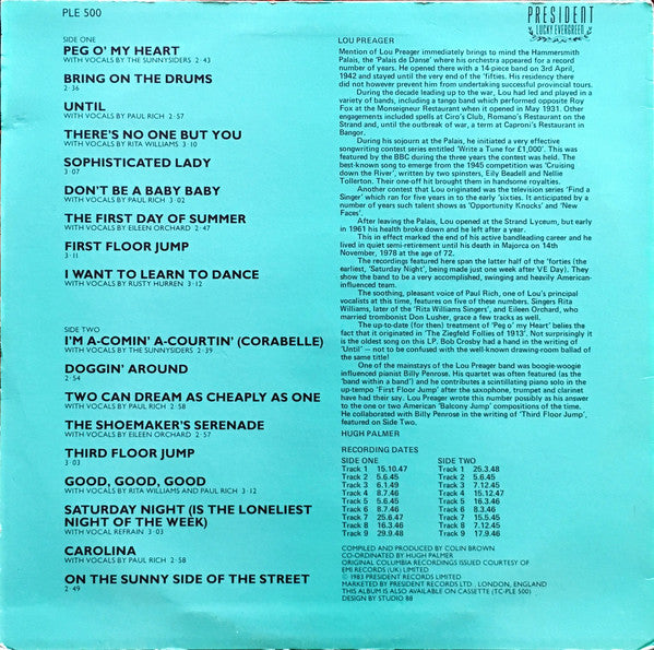 Lou Preager & His Orchestra : On The Sunny Side Of The Street (LP, Comp)