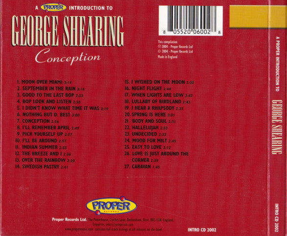 George Shearing : A Proper Introduction To George Shearing - Conception (CD, Comp)