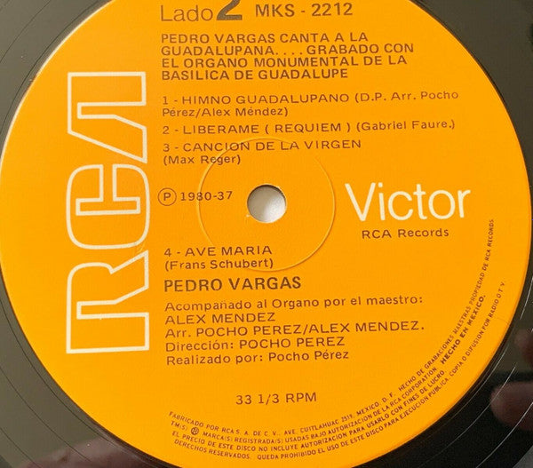 Pedro Vargas : Canta A La Guadalupana... Grabado Con El Órgano Monumental De La Basílica De Guadalupe (En Vivo) (LP, Album)