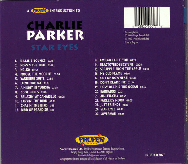 Charlie Parker : A Proper Introduction To Charlie Parker · Star Eyes (CD, Album, Comp)