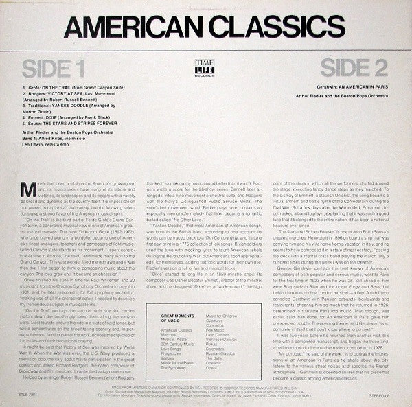 Arthur Fiedler And Boston Pops Orchestra : Great Moments Of Music: American Classics (LP, Comp)