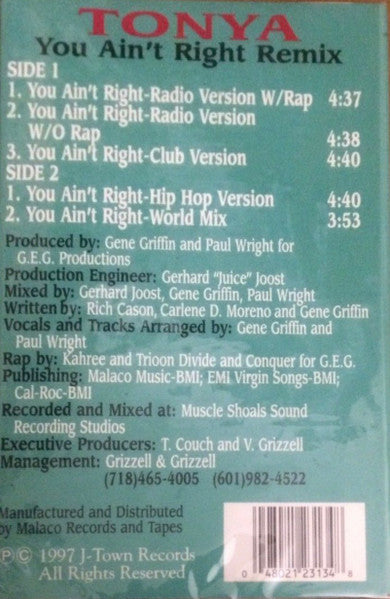Tonya (4) : You Ain't Right (Remix) (Cass, Single)