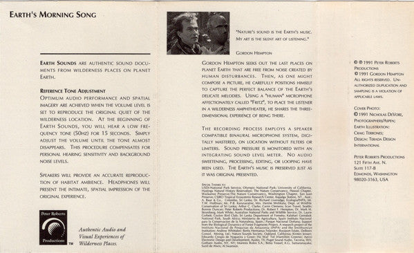 Gordon Hempton : Earth's Morning Song (Cass, Chr)