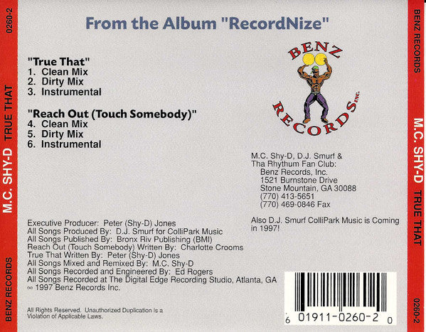 M.C. Shy-D*  /  Tha Rhythum : True That / Reach Out (Touch Somebody) (Remix) (CD, Maxi)