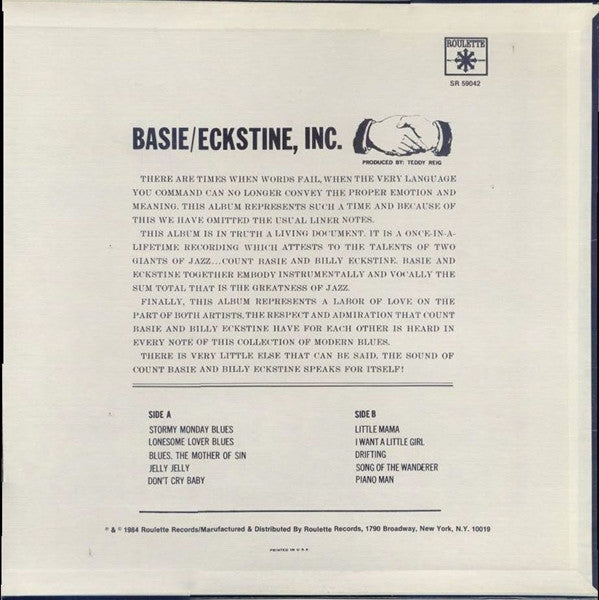 Basie* . Eckstine* : Basie/Eckstine, Inc. (LP, Album, RE)