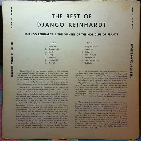 Django Reinhardt And The Quintette Of The Hot Club Of France* : Best Of Django Reinhardt (LP, Comp, Mono)