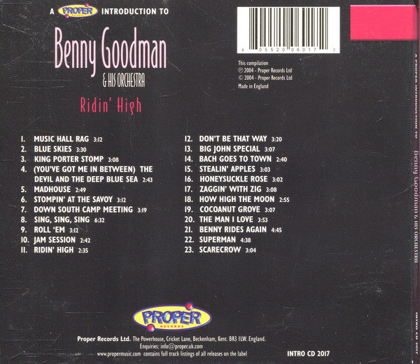 Benny Goodman And His Orchestra : A Proper Introduction To Benny Goodman & His Orchestra - Ridin' High (CD, Comp)