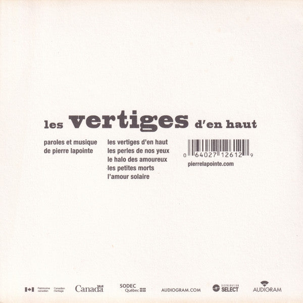 Pierre Lapointe : Les Vertiges D'en Haut (CD, EP)