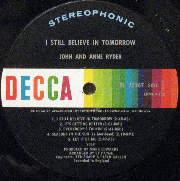 John & Anne Ryder : I Still Believe In Tomorrow (LP, Album)