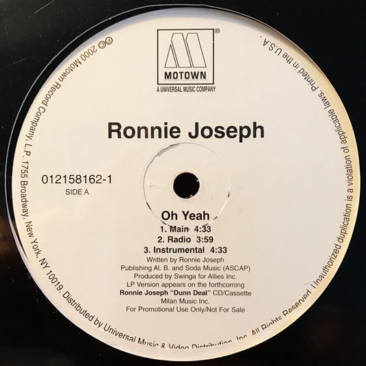 Ronnie Joseph : Oh Yeah (12", Single, Promo)