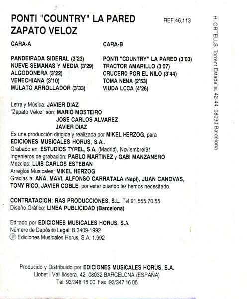 Zapato Veloz : Ponti "Country" La Pared / Tractor Amarillo (Cass, Album)
