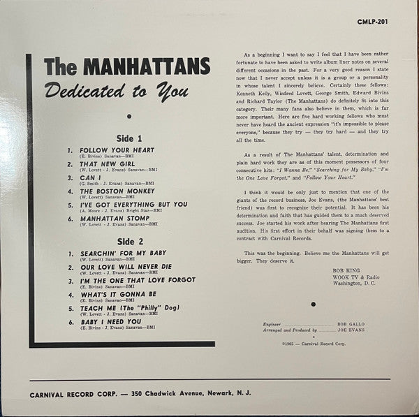 The Manhattans* : Dedicated To You (LP, Album, RE)