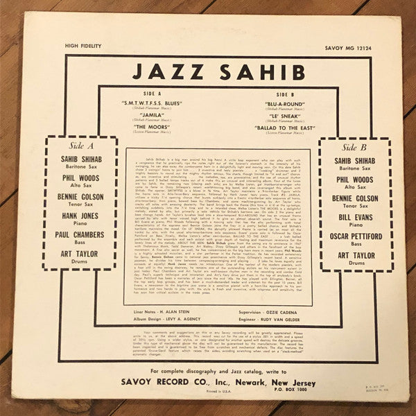 Sahib Shihab : Jazz Sahib (LP, Album, Mono, Mar)