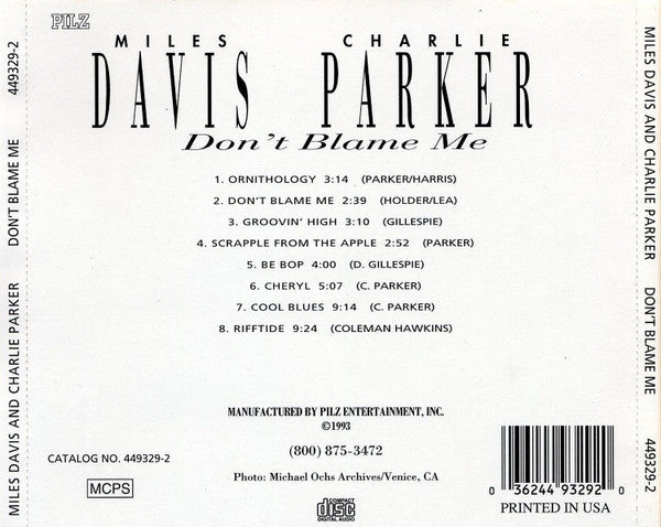 Miles Davis, Charlie Parker : Don't Blame Me (CD, Comp, RM)