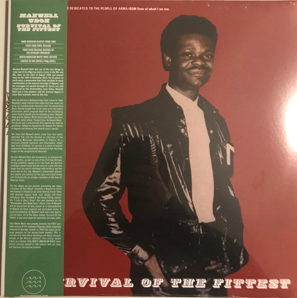 Maxwell Udoh : Survival Of The Fittest (LP, Album, Ltd, RE, Whi)