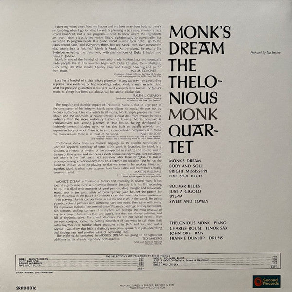The Thelonious Monk Quartet : Monk's Dream (LP, Album, RE, 180)