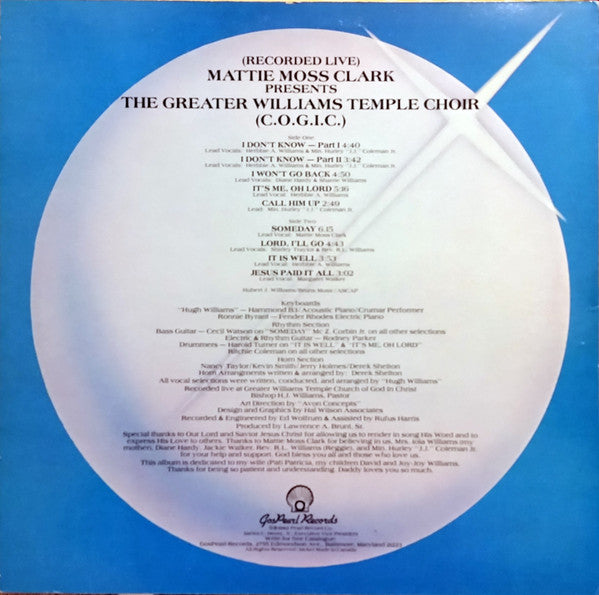 Mattie Moss Clark Presents The Greater Williams Temple Choir (C.O.G.I.C.) : Live (LP, Album)