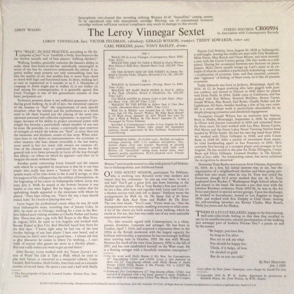 The Leroy Vinnegar Sextet* : Leroy Walks! (LP, Album, RE, 180)