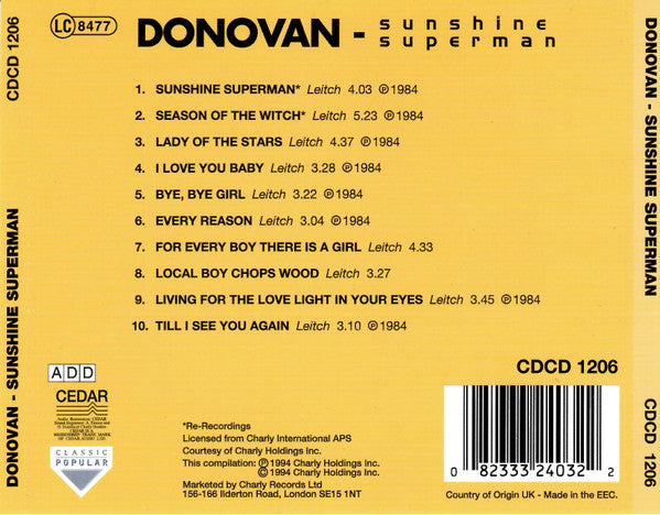 Donovan : Sunshine Superman (CD, Album, RE)