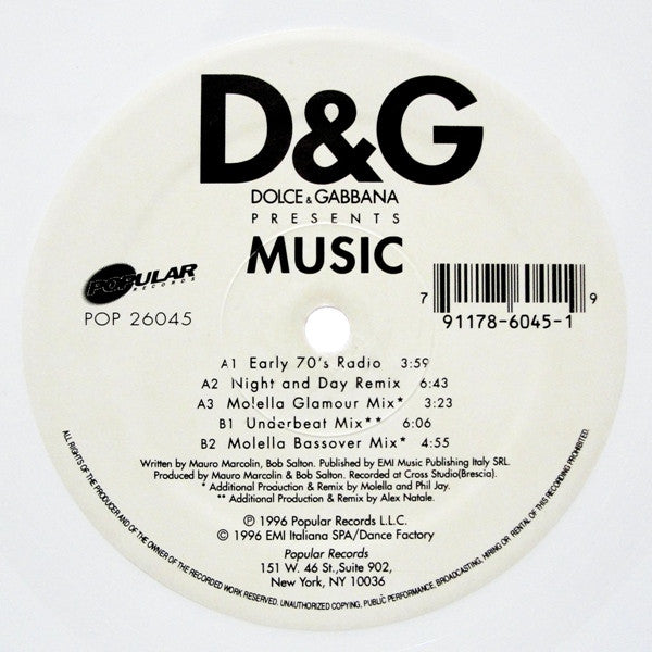 Dolce & Gabbana : Music (12", Ltd, Whi)