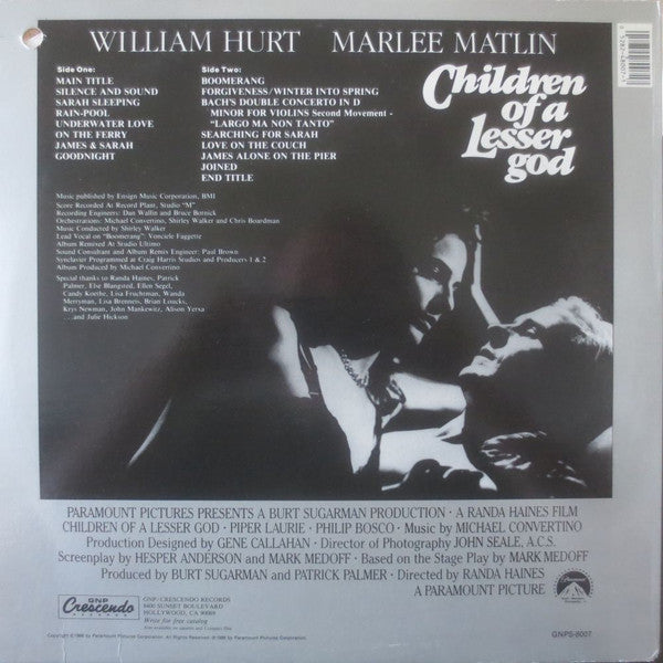 Michael Convertino : Children Of A Lesser God (Original Motion Picture Soundtrack) (LP, Album)