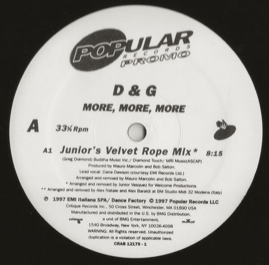 D & G* : More, More, More (12", Promo)