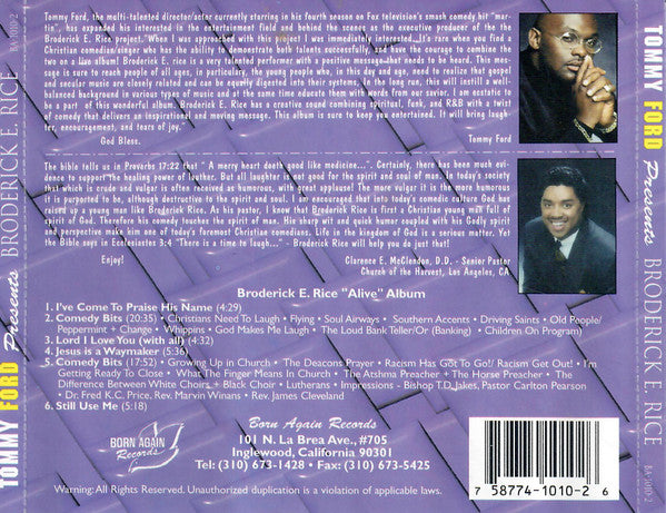 Tommy Ford (4) Presents Broderick E. Rice : Alive Alive Alive (CD)